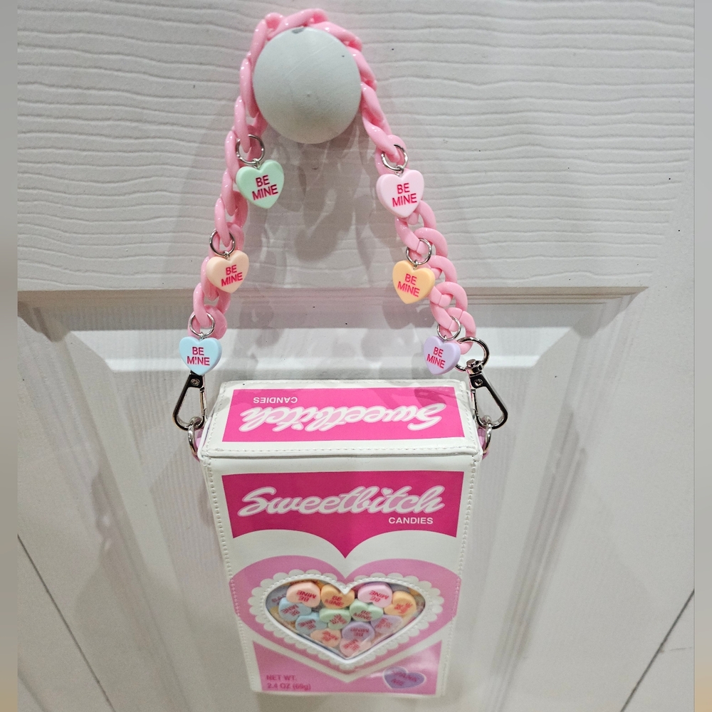 Unique Sweet Sugar Thrillz Say It With Candy Hearts Crossbody Bag Pink Purse New - Picture 14 of 15